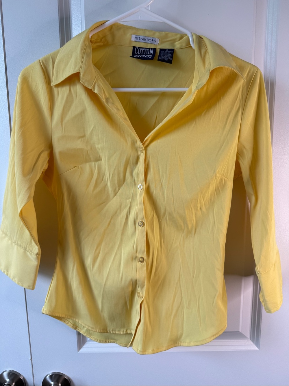 Cotton Express Yellow Stretch Button-Down Shirt